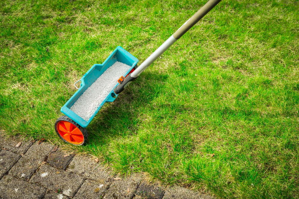 Fertilizer application on a grass